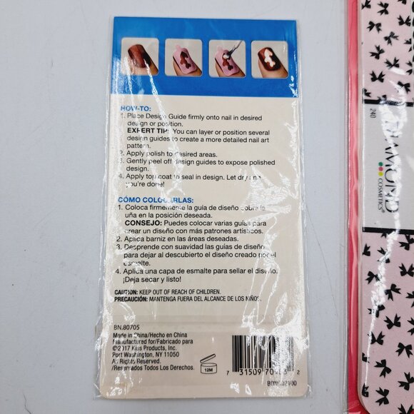 Nail Art Designs Stencil Guides & Trio of Decorative Nail Files, Bows Hearts - Picture 4 of 7
